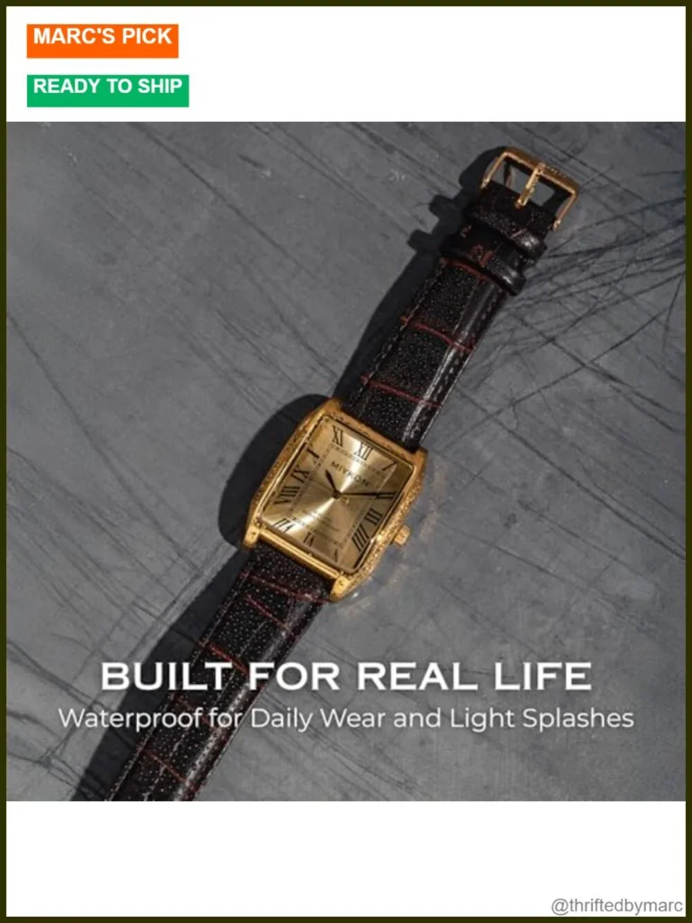 Vintage Square Tank Analog Watch Genuine Leather Strap Japanese Quartz